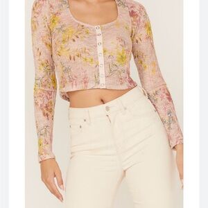 We The Free Pink Floral Button-Up Blouse